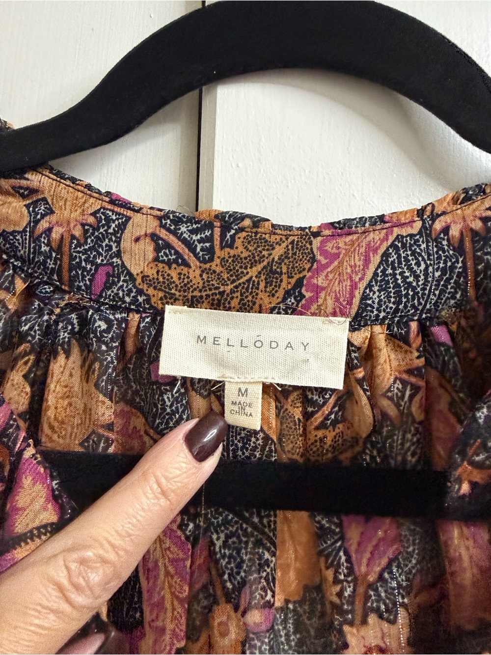 MELLODAY Paisley Floral Long Sleeve Tiered Midi Dress in Mustard, Pink & Navy - Picture 4 of 6